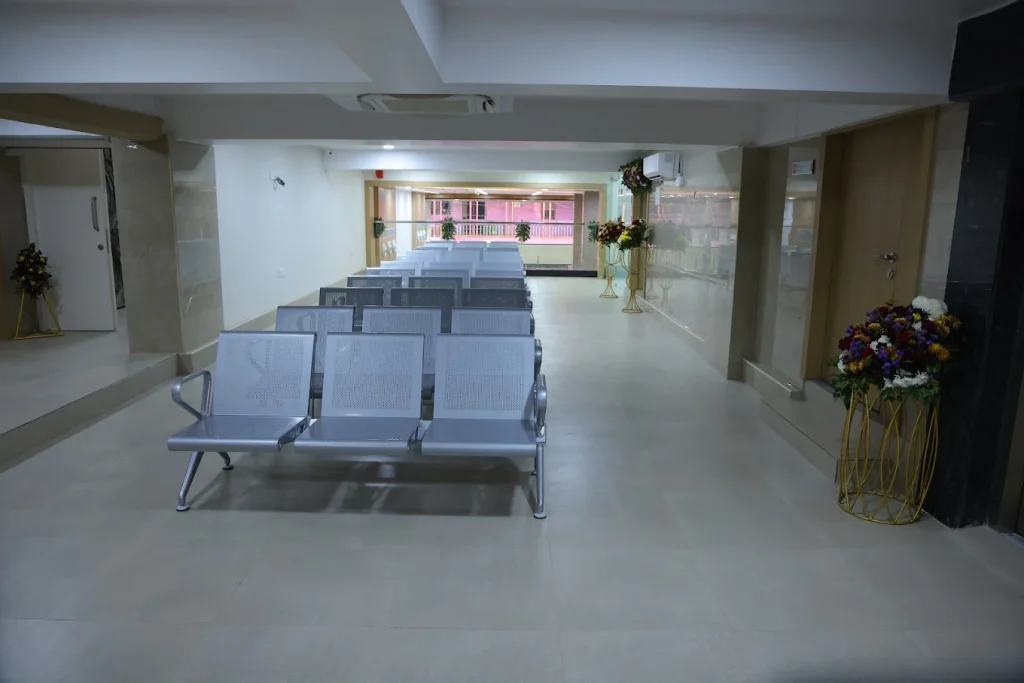 Modern hospital reception and waiting area